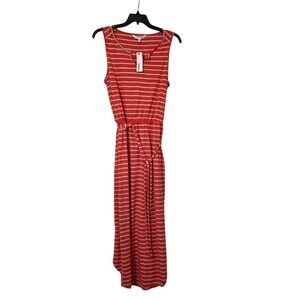 Sonoma Goods For Life Womens Red Striped Sleeveless Maxi Dress with Tie Belt